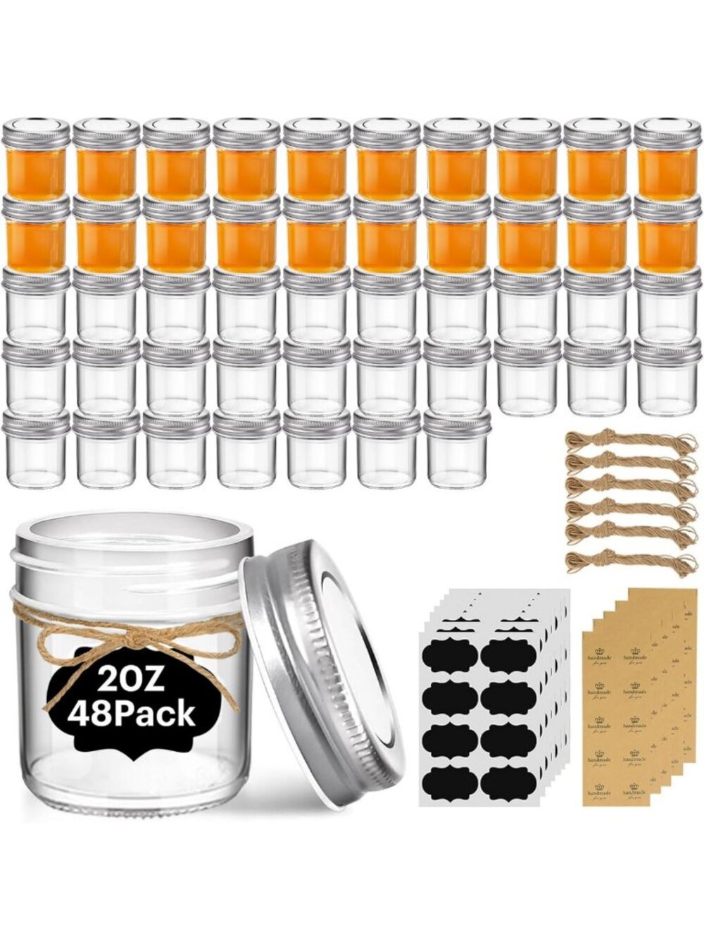 48 Pack Mini Mason Jars 2 oz - Glass Storage Containers with Lids for Crafts